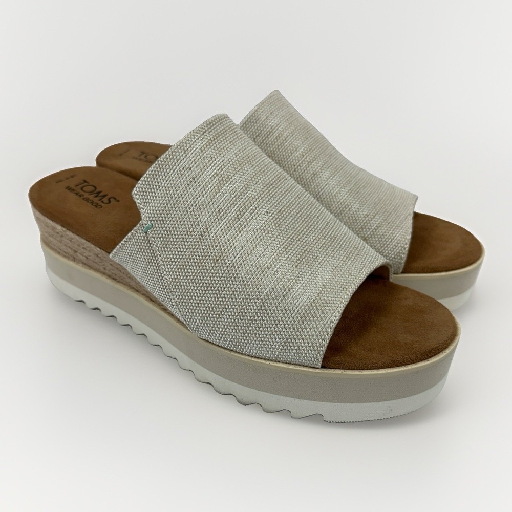 TOMS Diana Mule Wedge Sandals Women's 10W Natural Canvas Espadrille Platform
